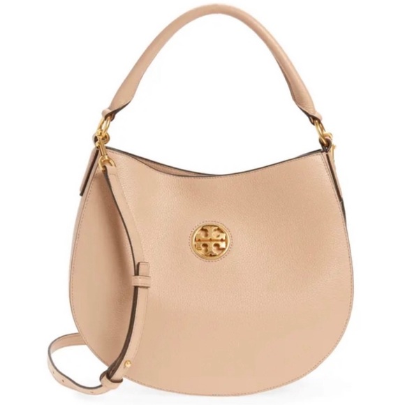 Tory Burch Shoulder Hobo Carson Devon Sand Pebbled Leather Cross Body Bag NWT - Picture 7 of 8